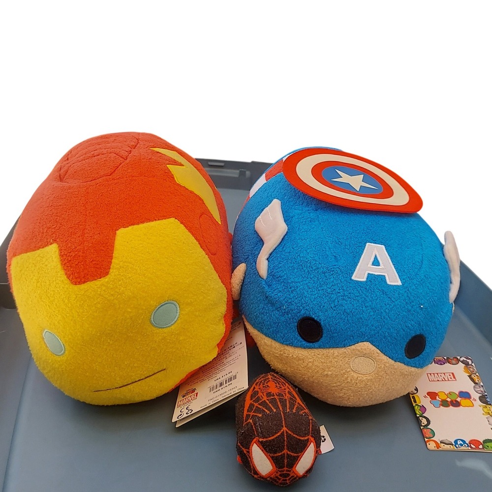 Disney Store Marvel Tsum Tsum Plush Lot Captain America Iron Man Spider-Man NWT